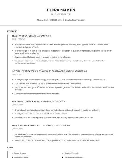 Lead Investigator Resume