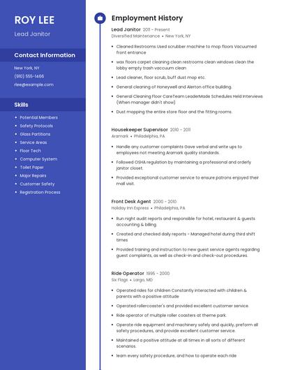 Lead Janitor Resume
