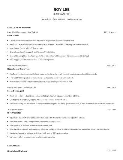 Lead Janitor Resume