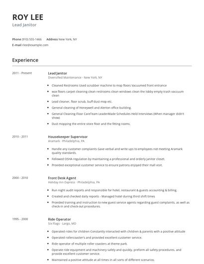 Lead Janitor Resume