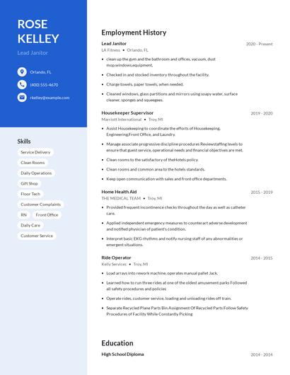 Lead Janitor Resume