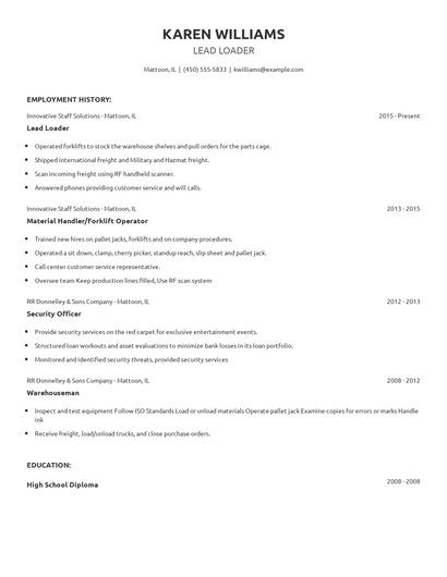Lead Loader Resume