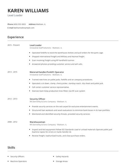 Lead Loader Resume