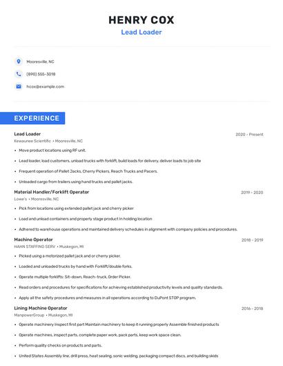 Lead Loader Resume