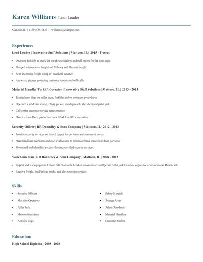 Lead Loader Resume