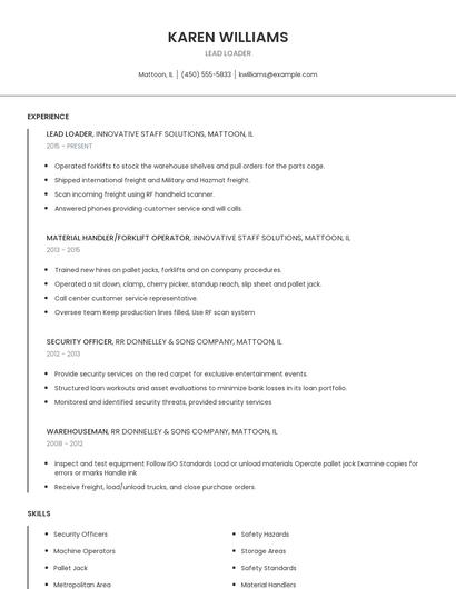 Lead Loader Resume