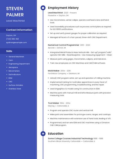 Lead Machinist Resume