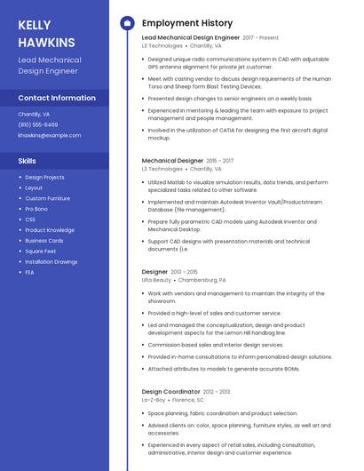 Lead Mechanical Design Engineer Resume