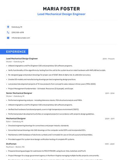 Lead Mechanical Design Engineer Resume