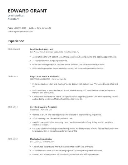 Lead Medical Assistant Resume