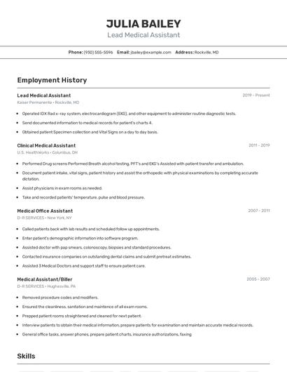 Lead Medical Assistant Resume