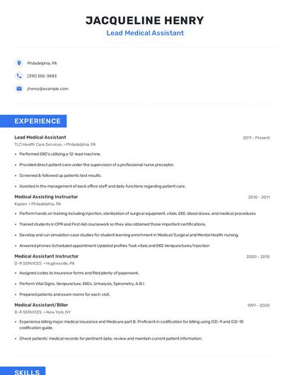 Lead Medical Assistant Resume
