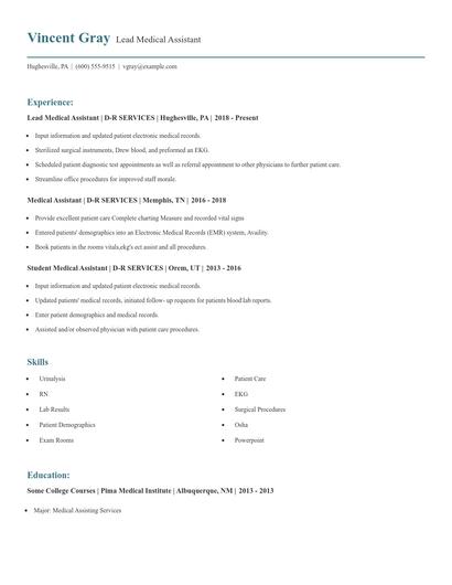 Lead Medical Assistant Resume