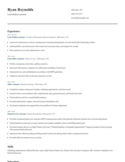 Lead Medical Assistant Resume