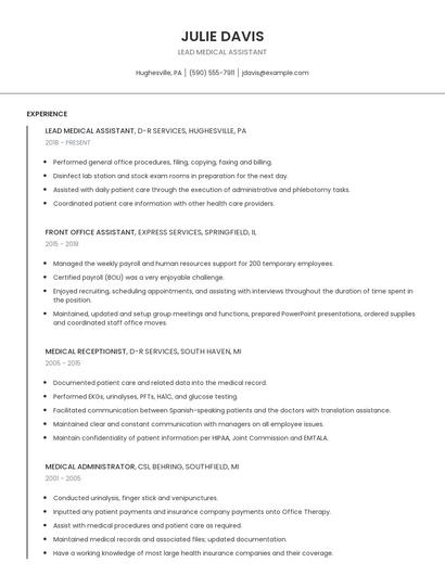 Lead Medical Assistant Resume