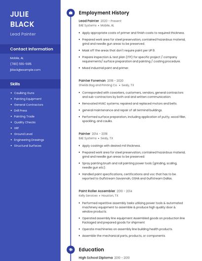 Lead Painter Resume