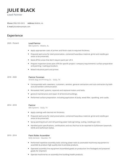 Lead Painter Resume