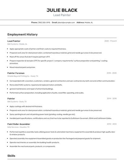 Lead Painter Resume