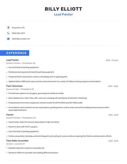 Lead Painter Resume