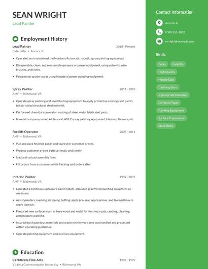 Lead Painter Resume