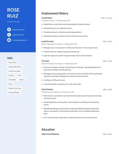 Lead Painter Resume