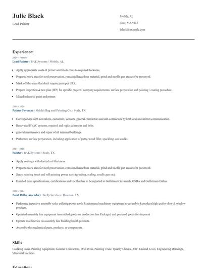 Lead Painter Resume