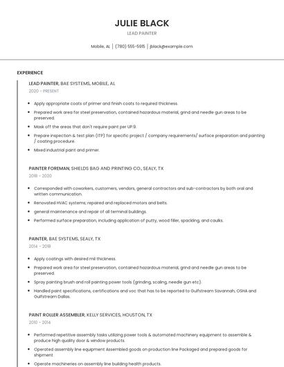 Lead Painter Resume