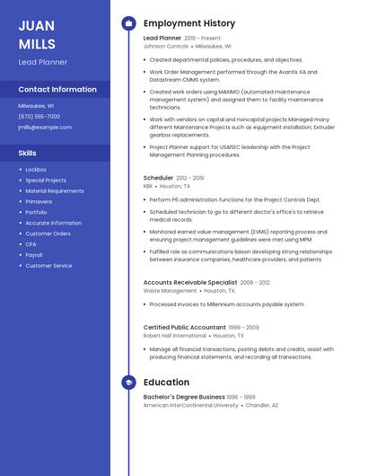 Lead Planner Resume