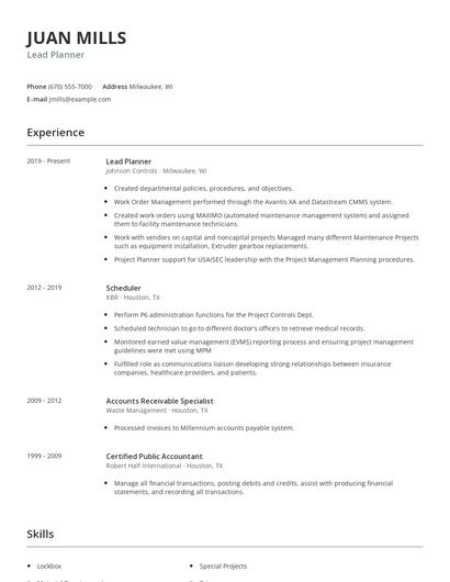 Lead Planner Resume
