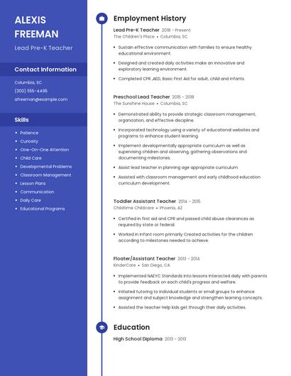 Lead Pre-K Teacher Resume