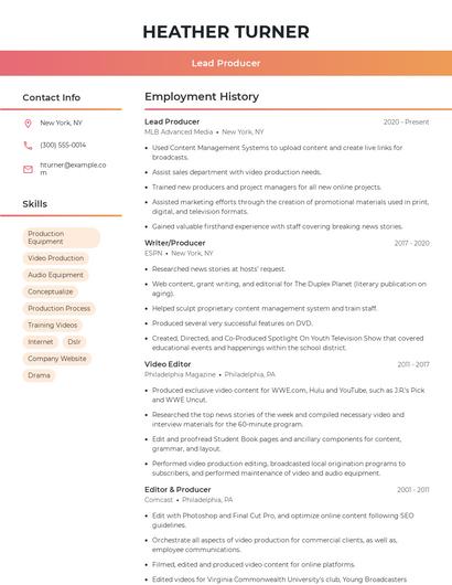 Lead Producer Resume