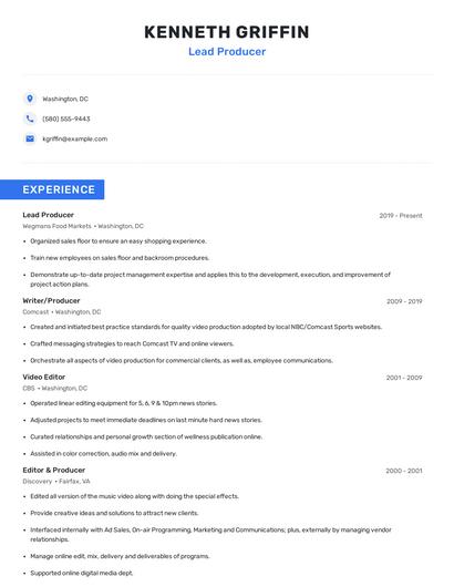 Lead Producer Resume