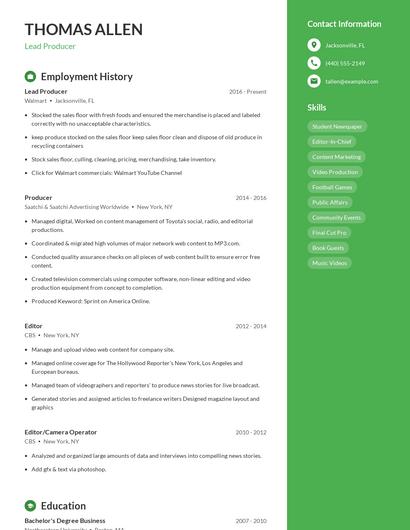 Lead Producer Resume