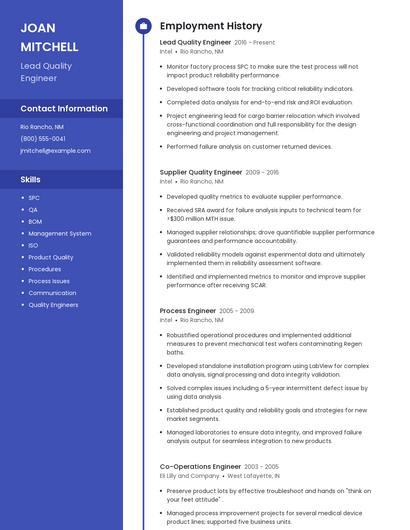 Lead Quality Engineer Resume