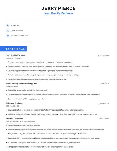 Lead Quality Engineer Resume