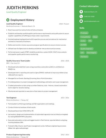 Lead Quality Engineer Resume