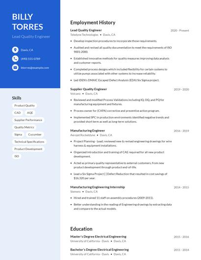 Lead Quality Engineer Resume