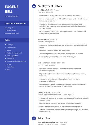 Lead Scientist Resume