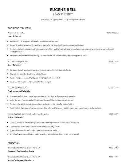 Lead Scientist Resume