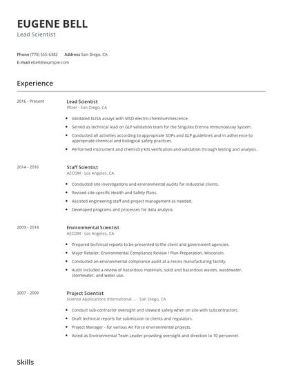 Lead Scientist Resume