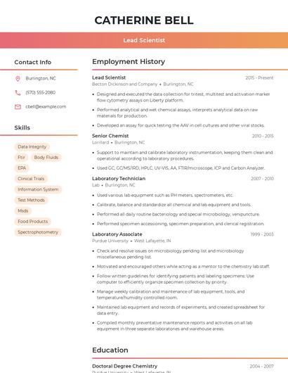Lead Scientist Resume