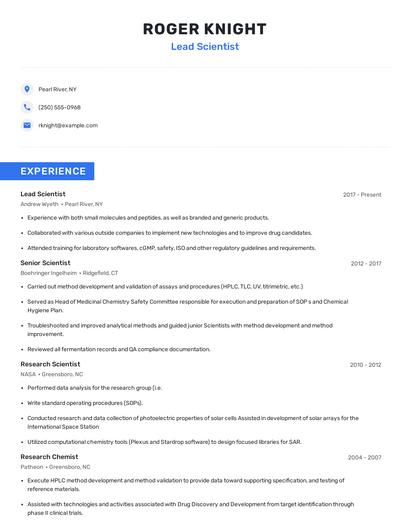 Lead Scientist Resume