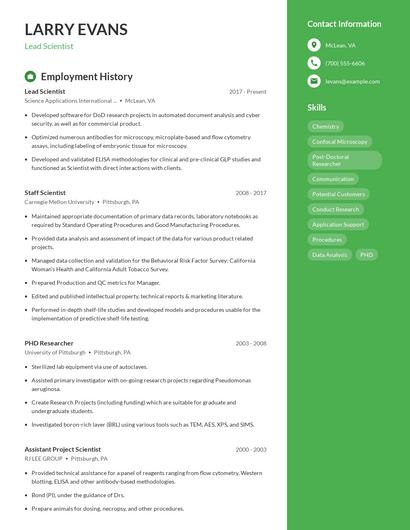 Lead Scientist Resume