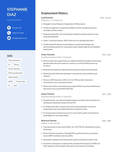 Lead Scientist Resume