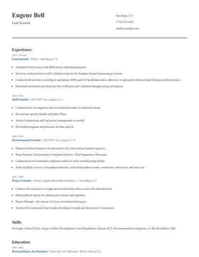 Lead Scientist Resume