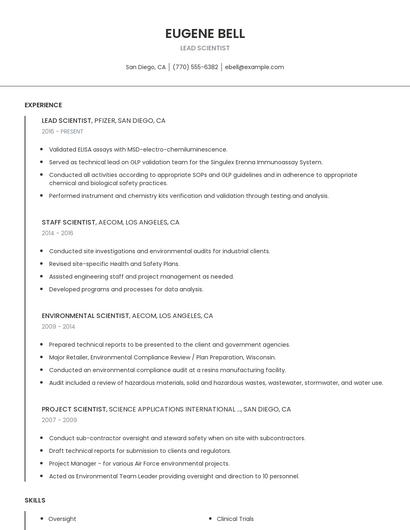 Lead Scientist Resume