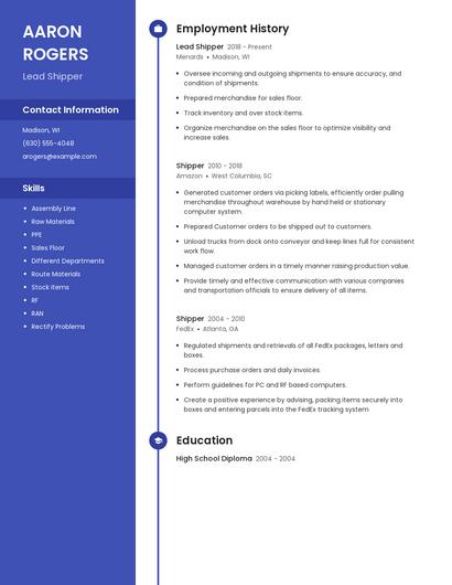 Lead Shipper Resume