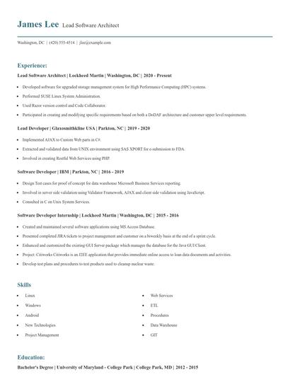 Lead Software Architect Resume