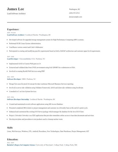 Lead Software Architect Resume