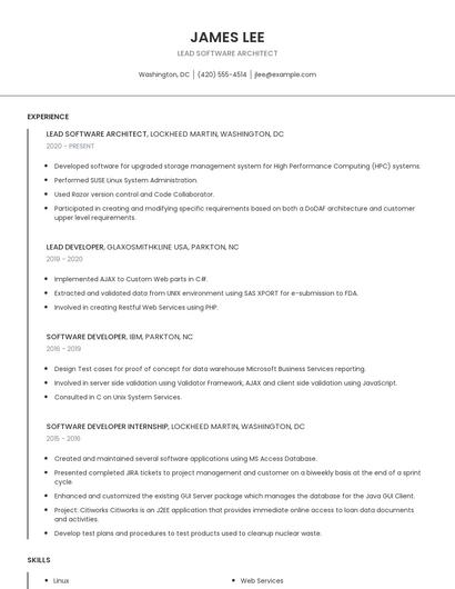Lead Software Architect Resume